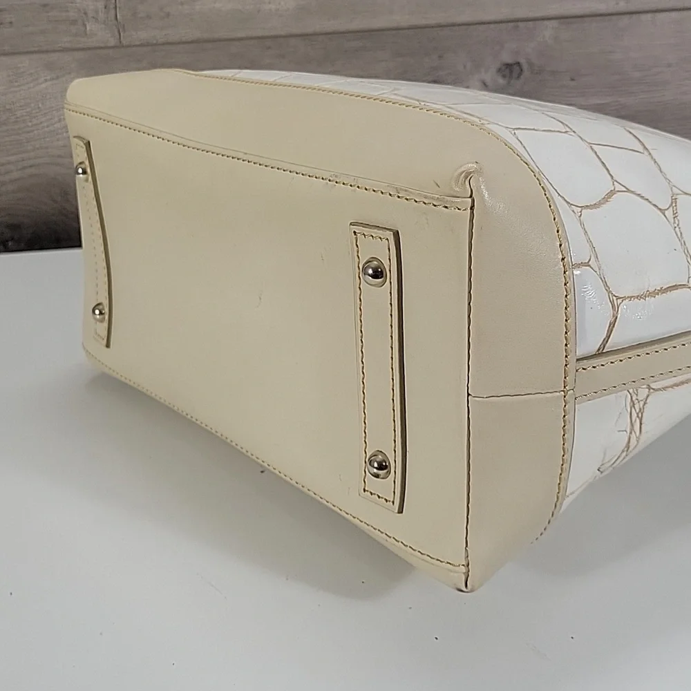 Dooney & Bourke Neutral Cream Croc-Embossed Leather Satchel Bag